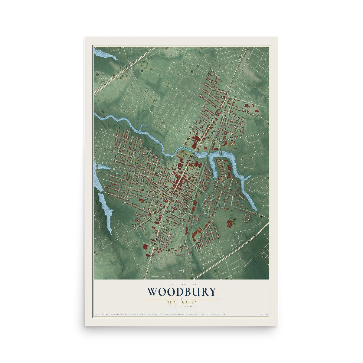 Map of Woodbury, New Jersey, 12 x 18 inch unframed archival matte print