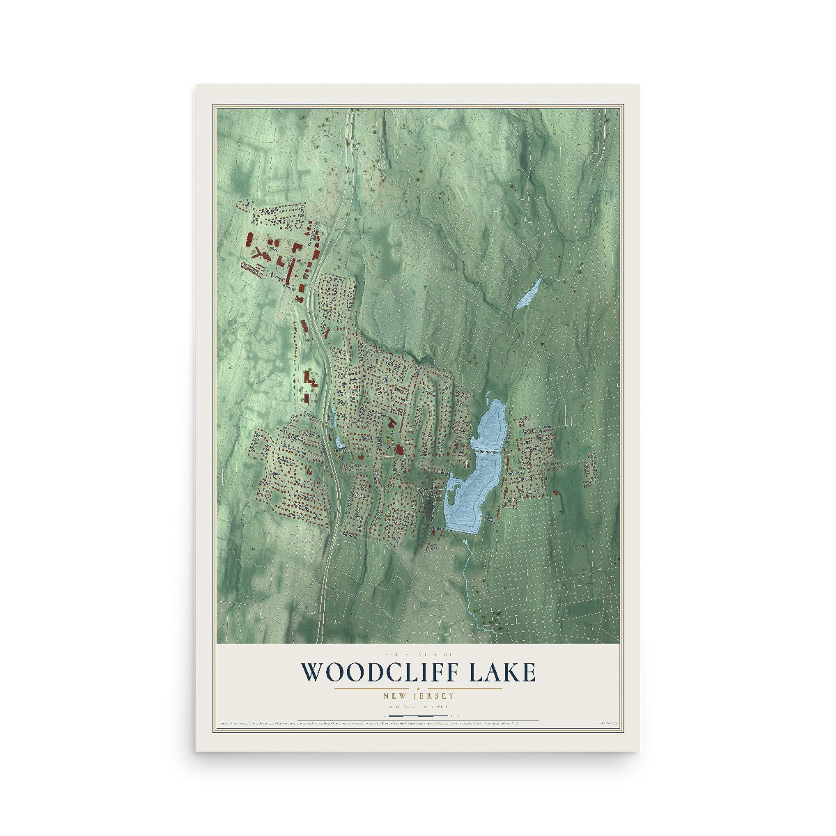 Map of Woodcliff Lake, New Jersey, 12 x 18 inch unframed archival matte print