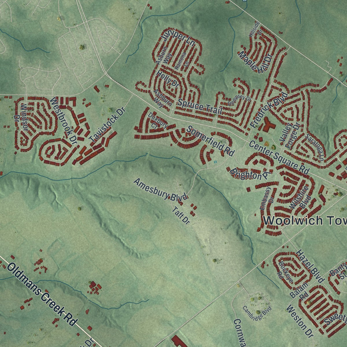 Close-up 1 of the Woolwich, New Jersey map artwork