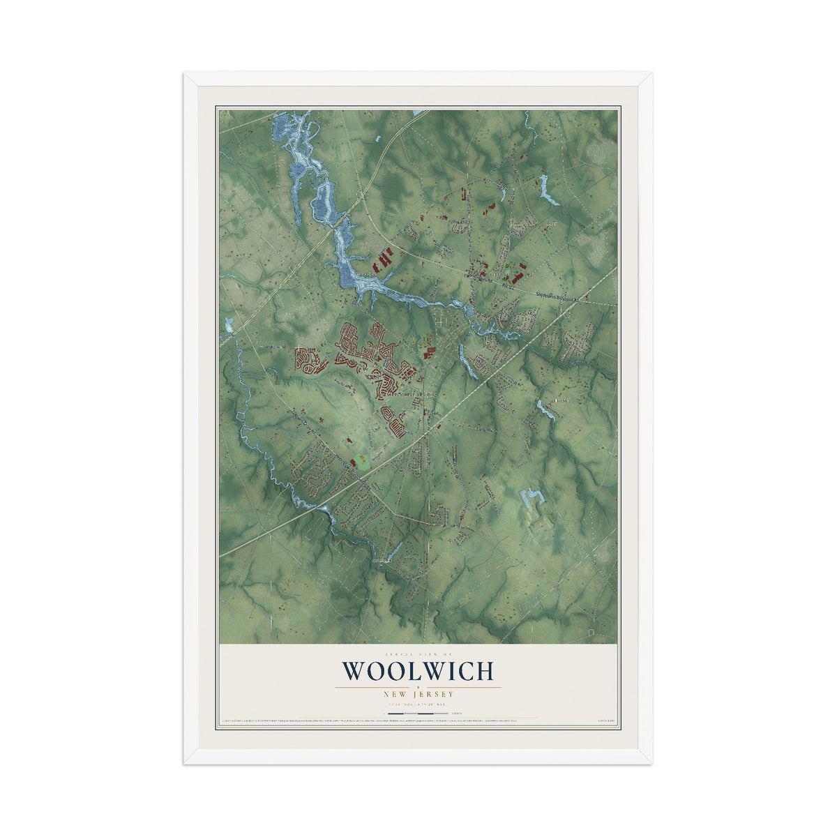 Woolwich, New Jersey map print, 12" x 18" W/ White Ayous Wood Frame mockup