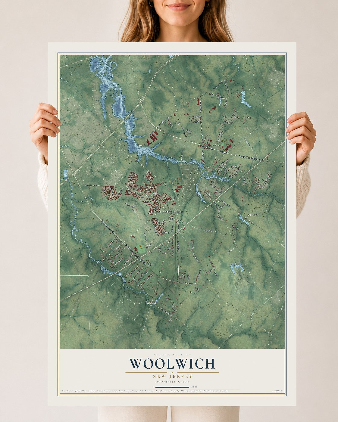 Woolwich, New Jersey map print, 24" x 36" Archival Matte Print mockup