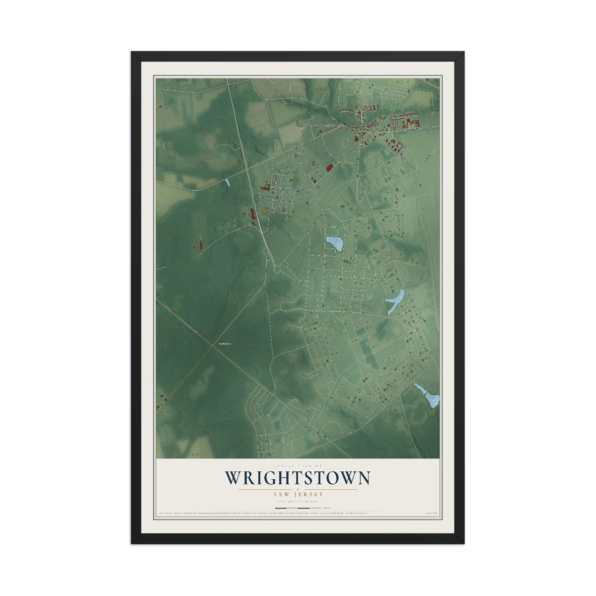 Wrightstown, New Jersey map print, 12" x 18" W/ Black Ayous Wood Frame mockup