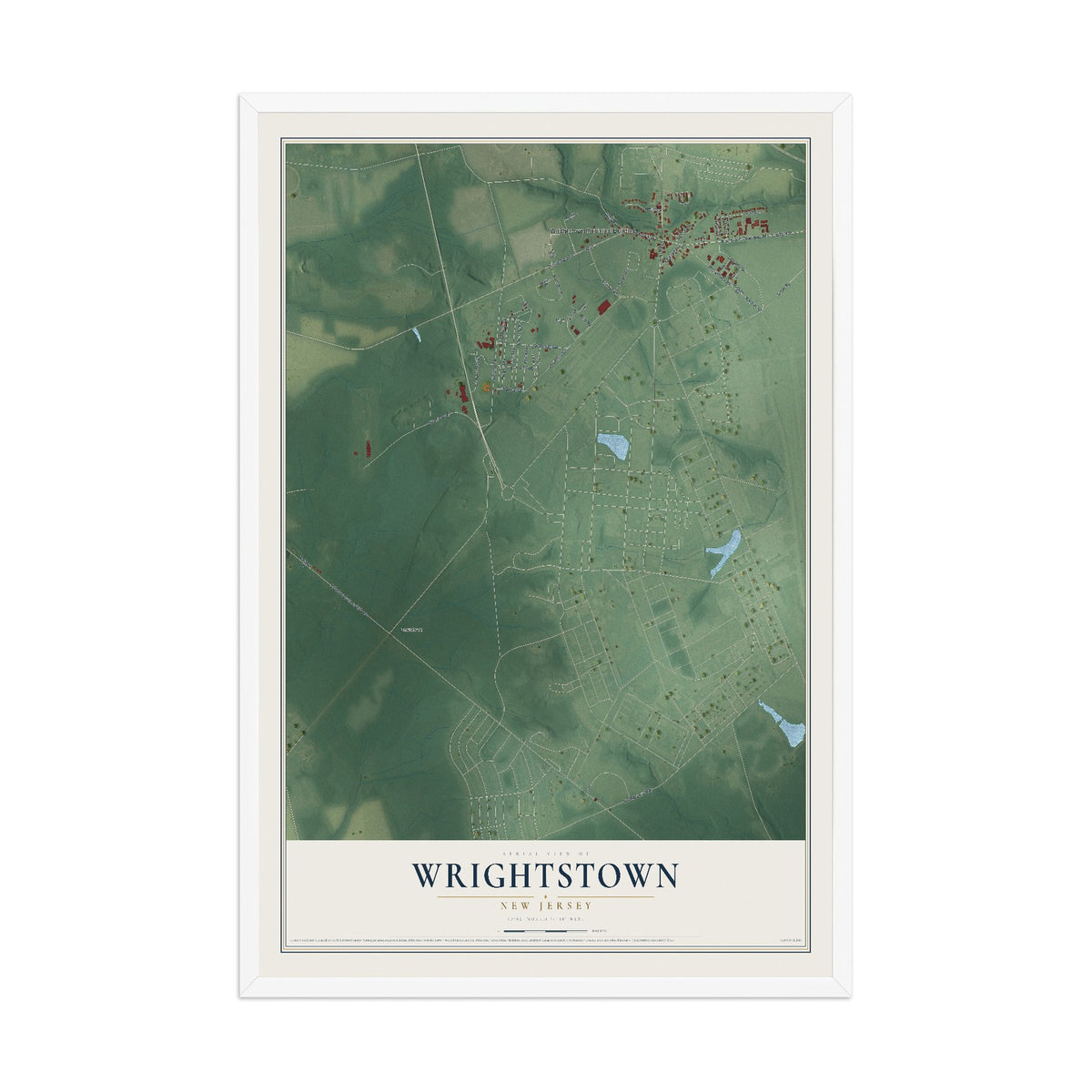 Wrightstown, New Jersey map print, 12" x 18" W/ White Ayous Wood Frame mockup