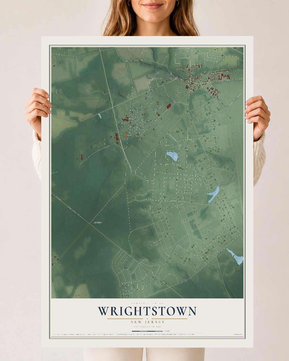 Wrightstown, New Jersey map print, 24" x 36" Archival Matte Print mockup