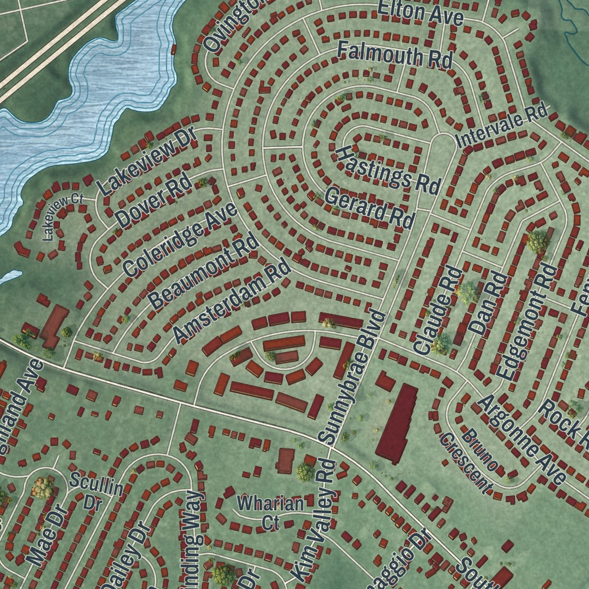 Close-up 1 of the Yardville, New Jersey map artwork
