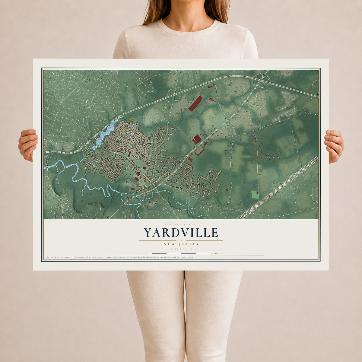 Yardville, New Jersey map print, 24" x 36" Archival Matte Print mockup
