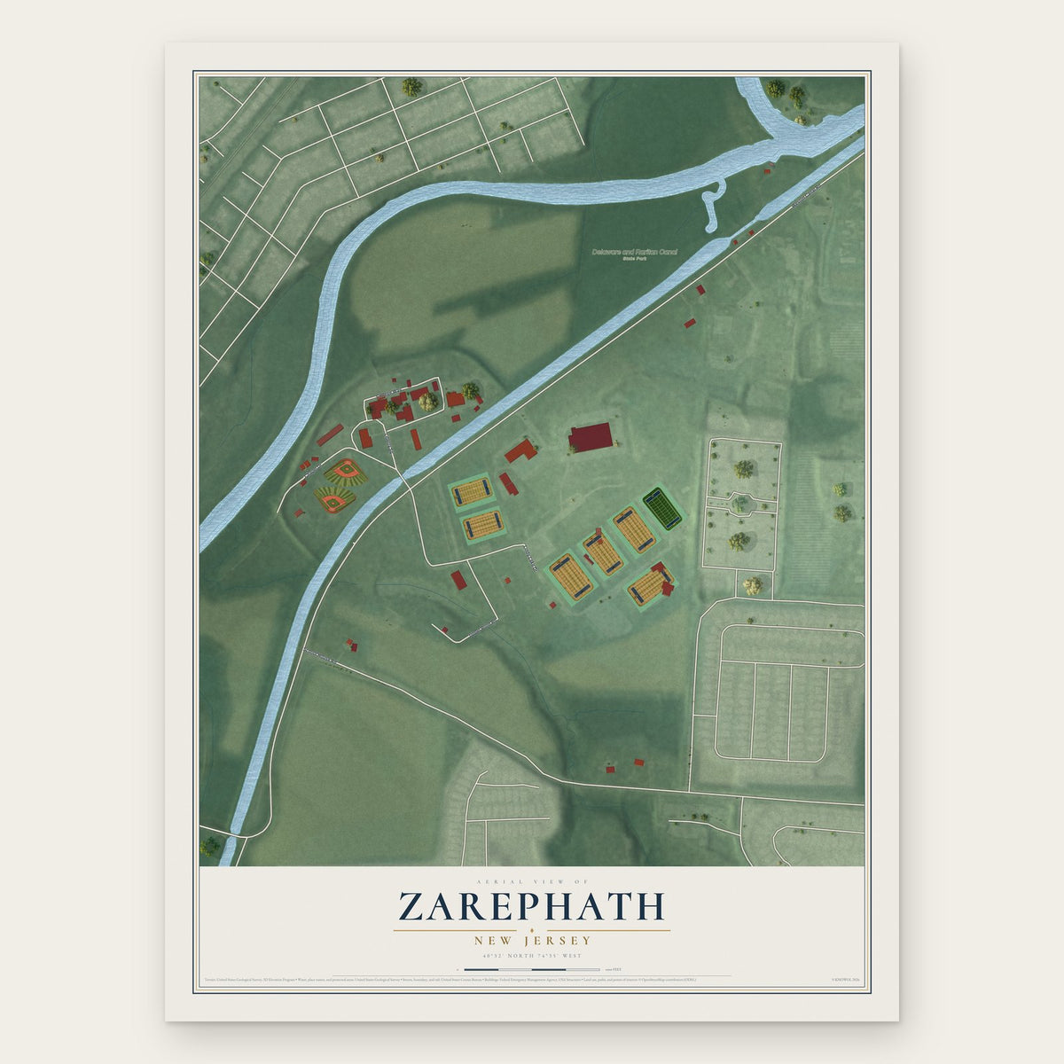 Zarephath, New Jersey map print, the full design