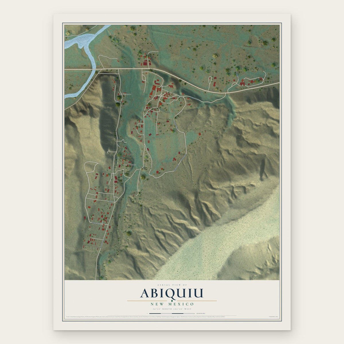 Abiquiu, New Mexico map print, the full design