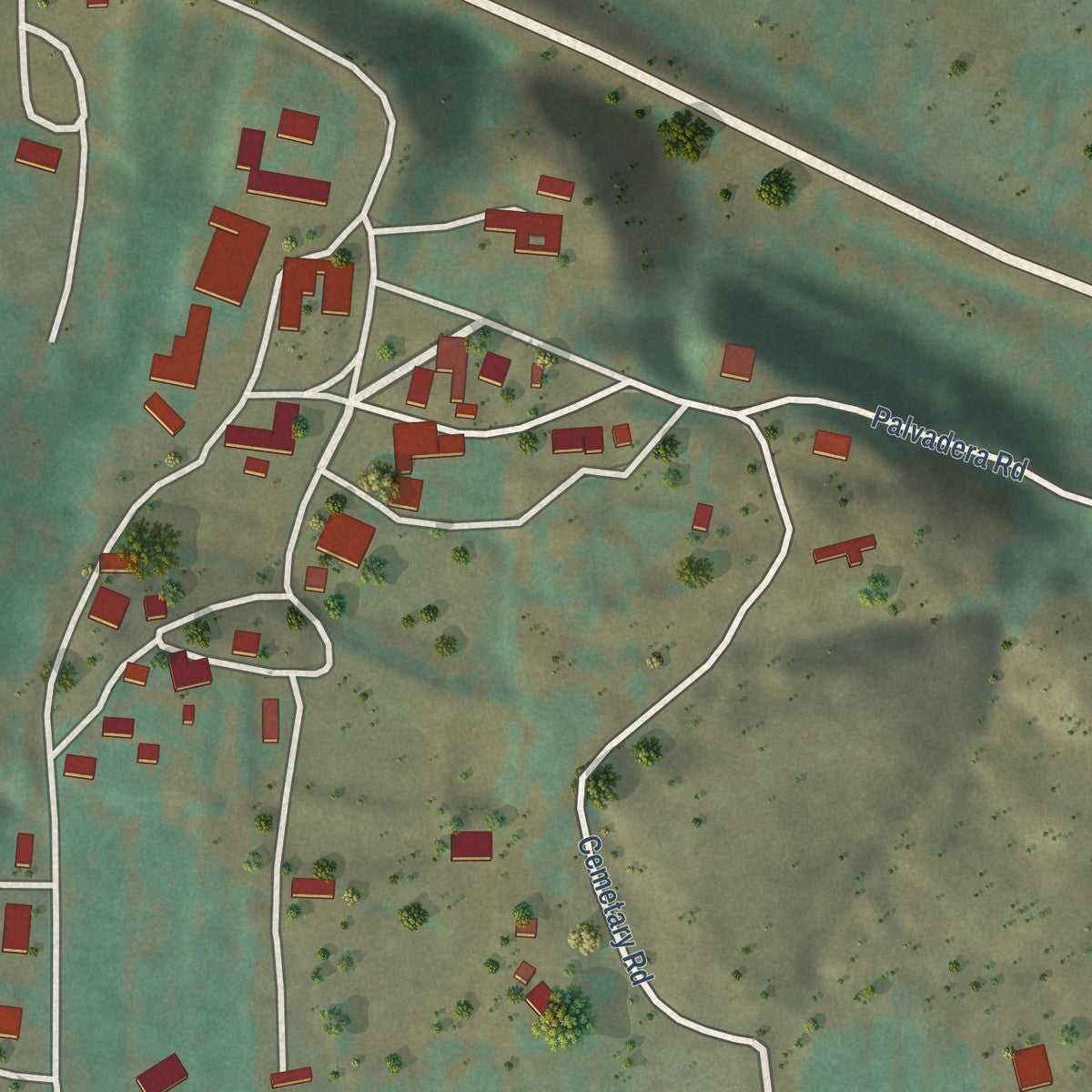 Close-up of the map of Abiquiu, New Mexico print showing street and building detail