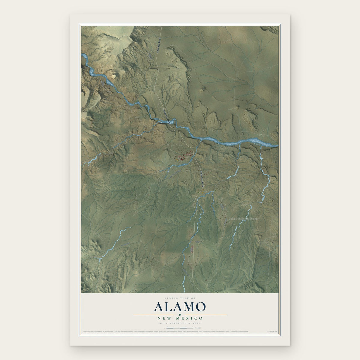 Alamo, New Mexico map print, the full design