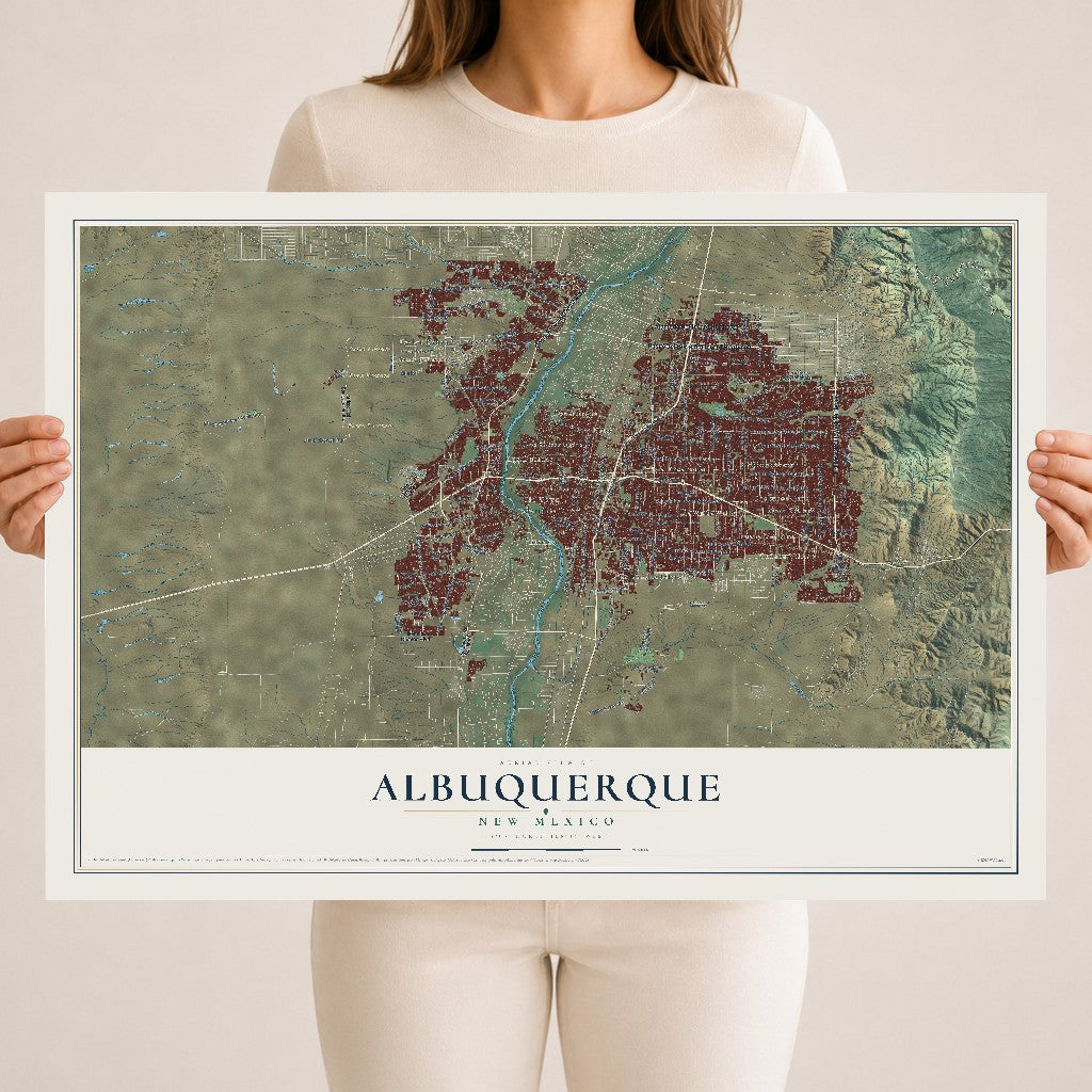 Map of Albuquerque, New Mexico, 18 x 24 inch unframed archival matte print