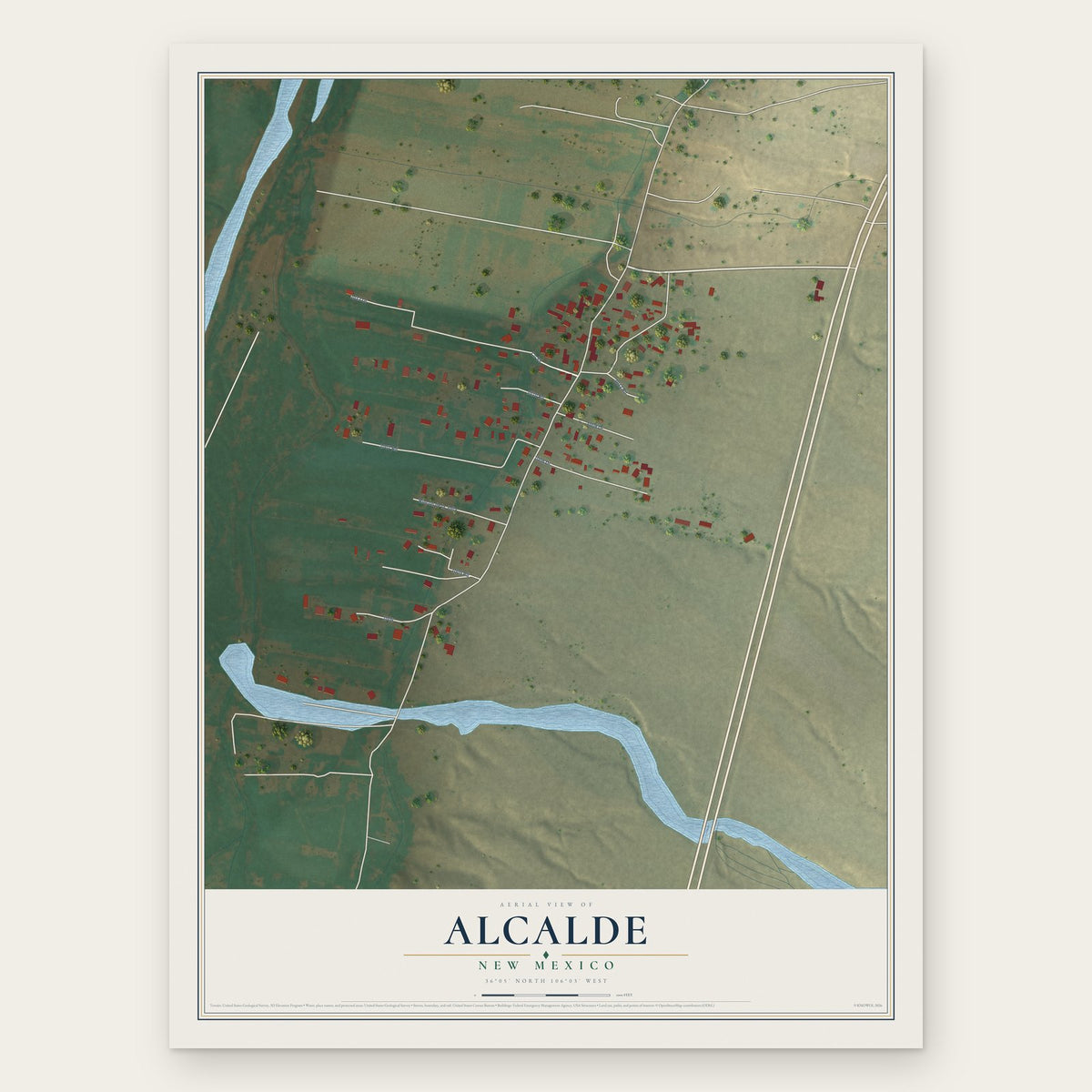 Alcalde, New Mexico map print, the full design