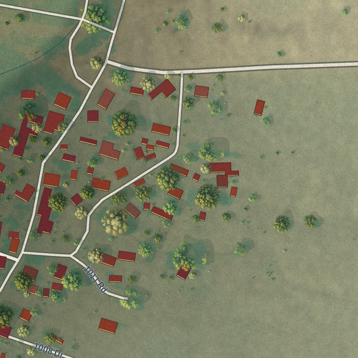 Close-up of the map of Alcalde, New Mexico print showing street and building detail