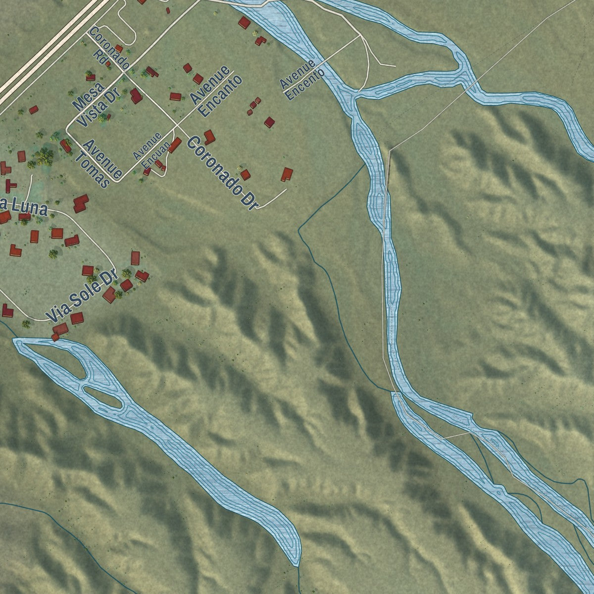Close-up of the map of Algodones, New Mexico print showing street and building detail