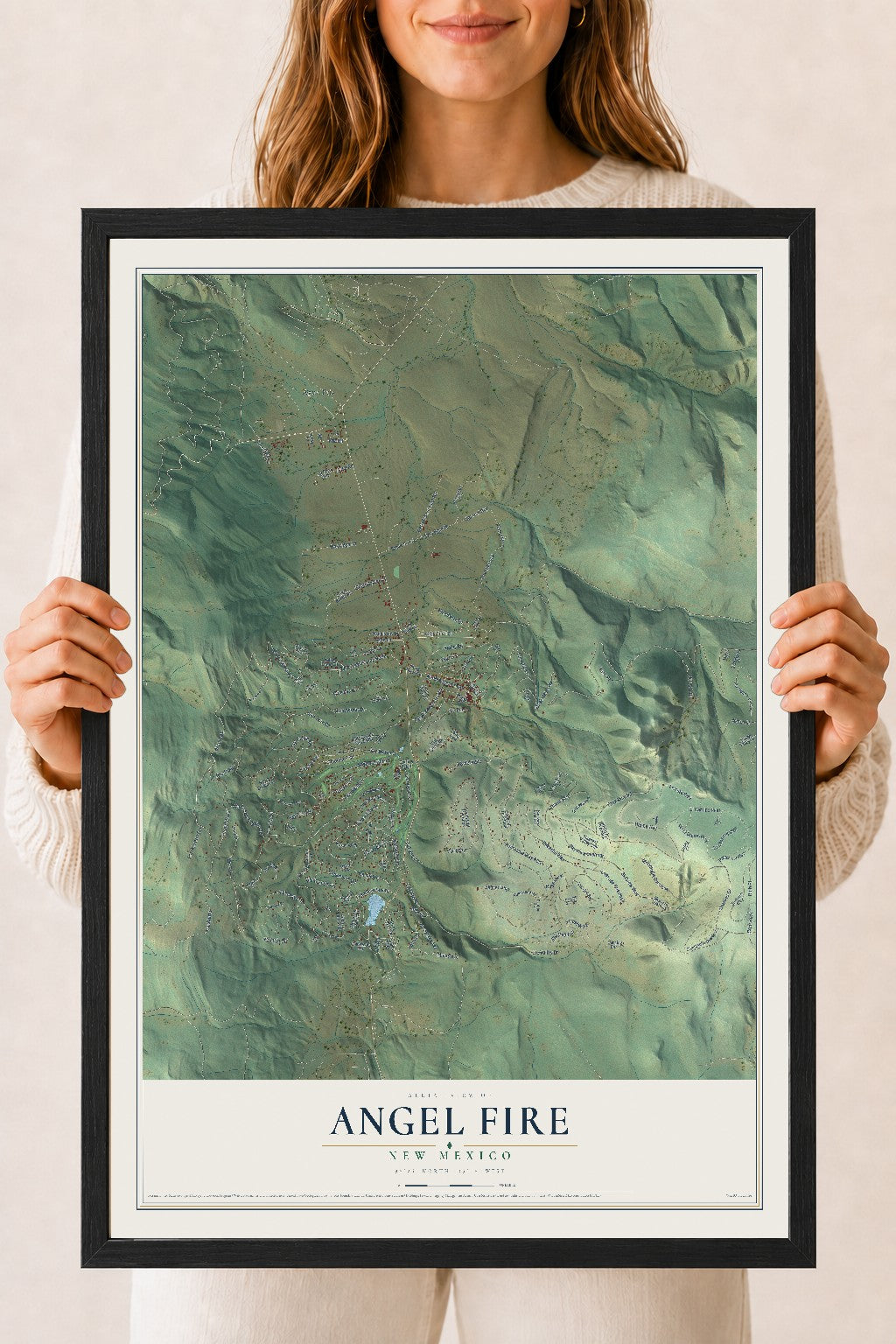 Map of Angel Fire, New Mexico, 18 x 24 inch print in a black wood frame