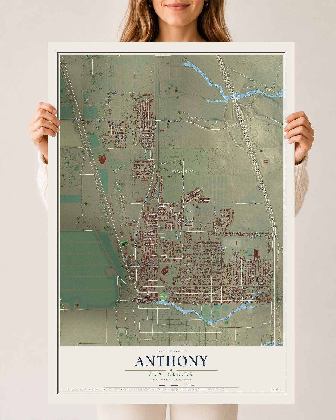 Map of Anthony, New Mexico, 24 x 36 inch unframed archival matte print