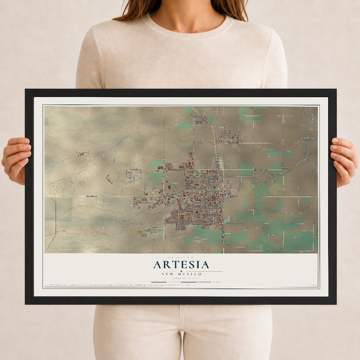 Map of Artesia, New Mexico, 12 x 18 inch print in a black wood frame