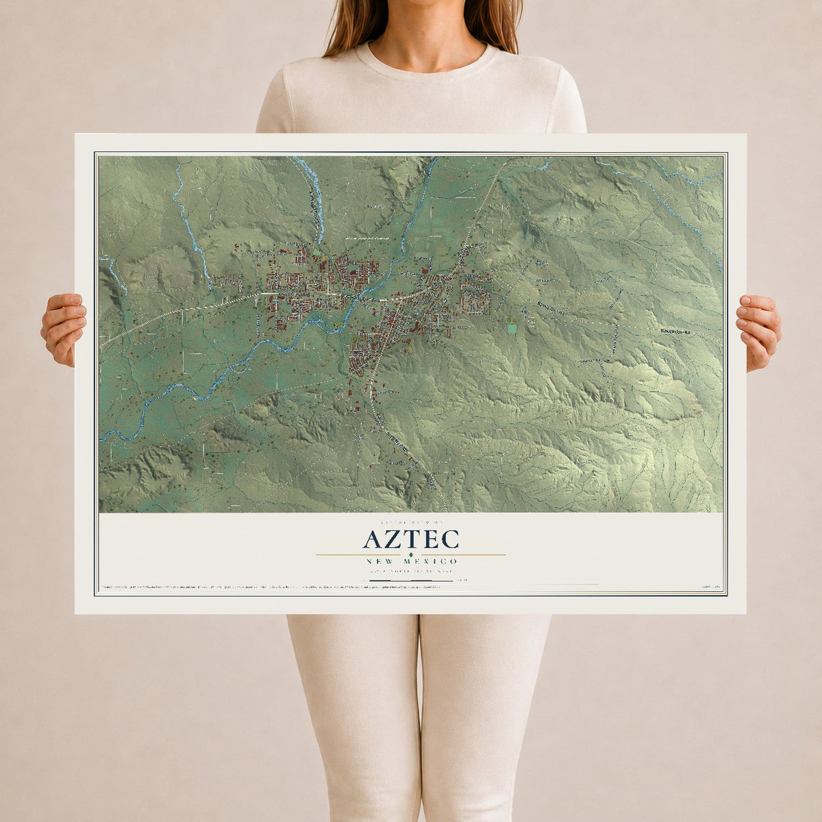 Map of Aztec, New Mexico, 24 x 36 inch unframed archival matte print