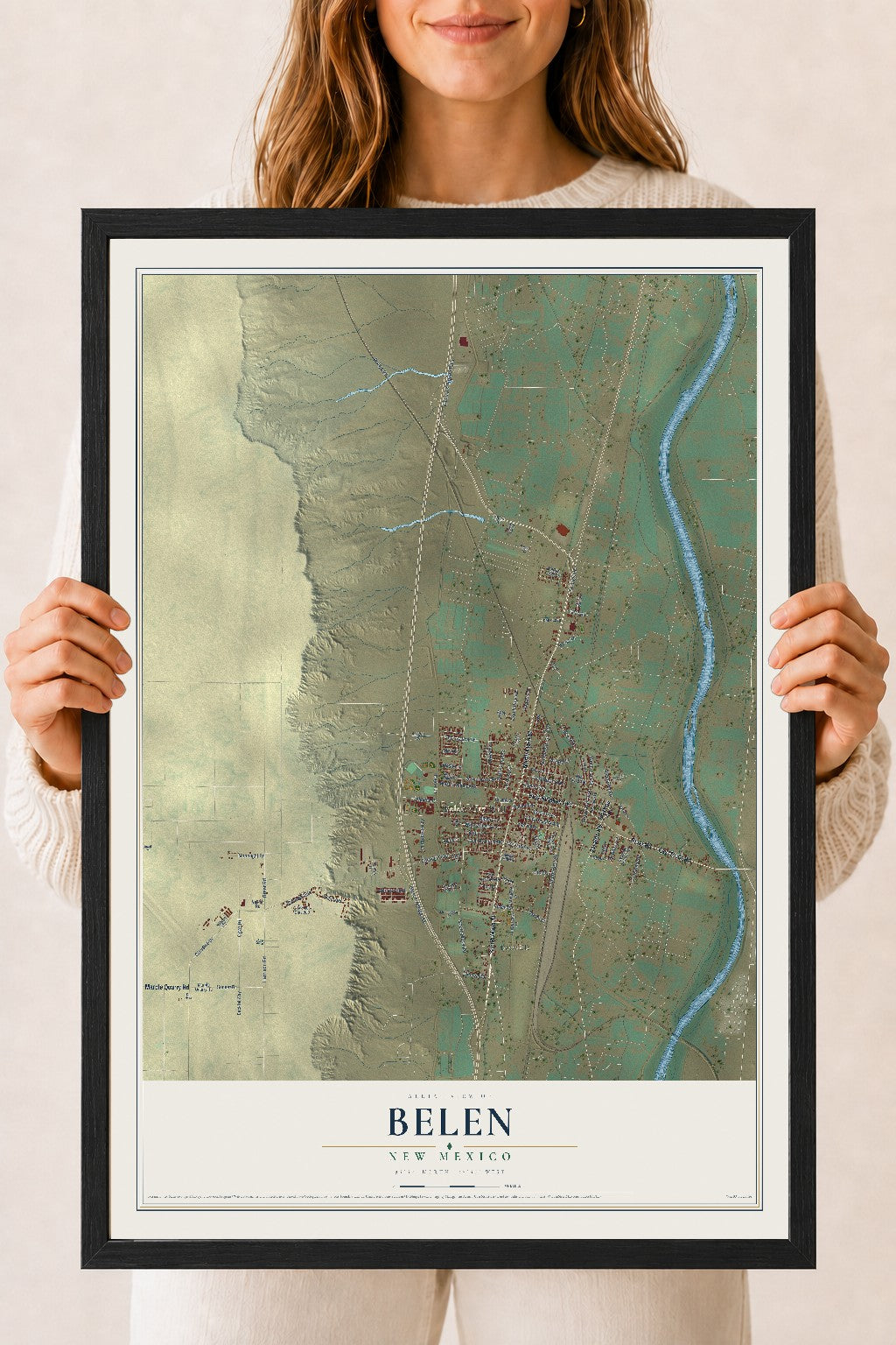 Map of Belen, New Mexico, 18 x 24 inch print in a black wood frame