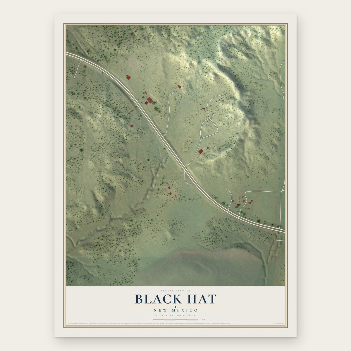 Black Hat, New Mexico map print, the full design