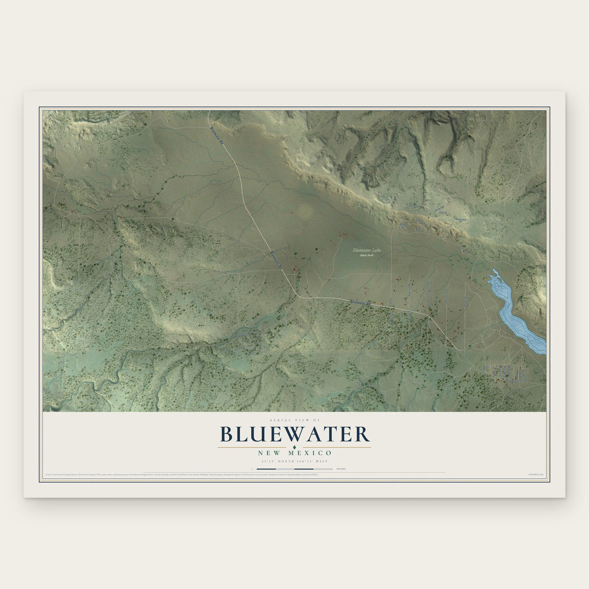 Bluewater, New Mexico map print, the full design