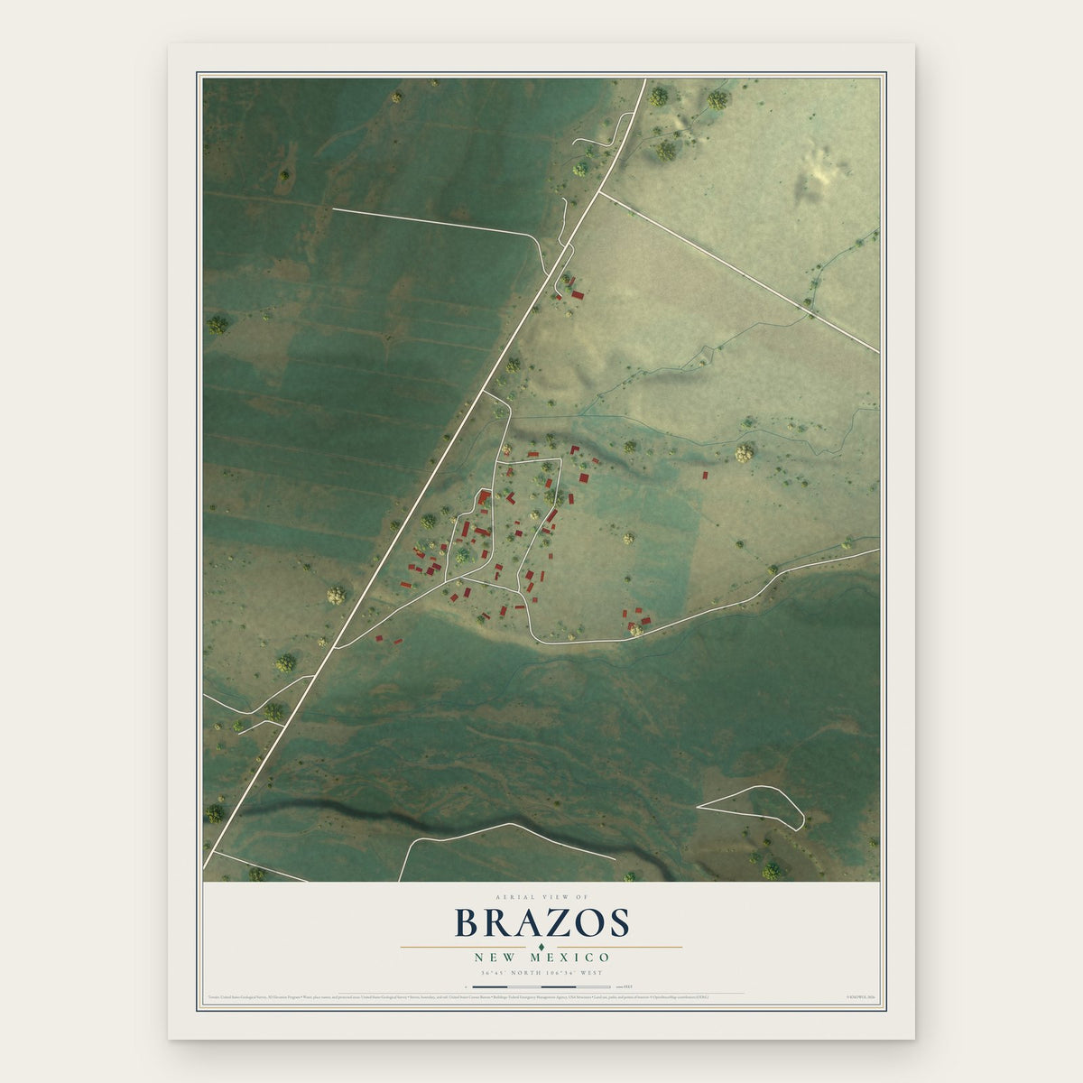 Brazos, New Mexico map print, the full design
