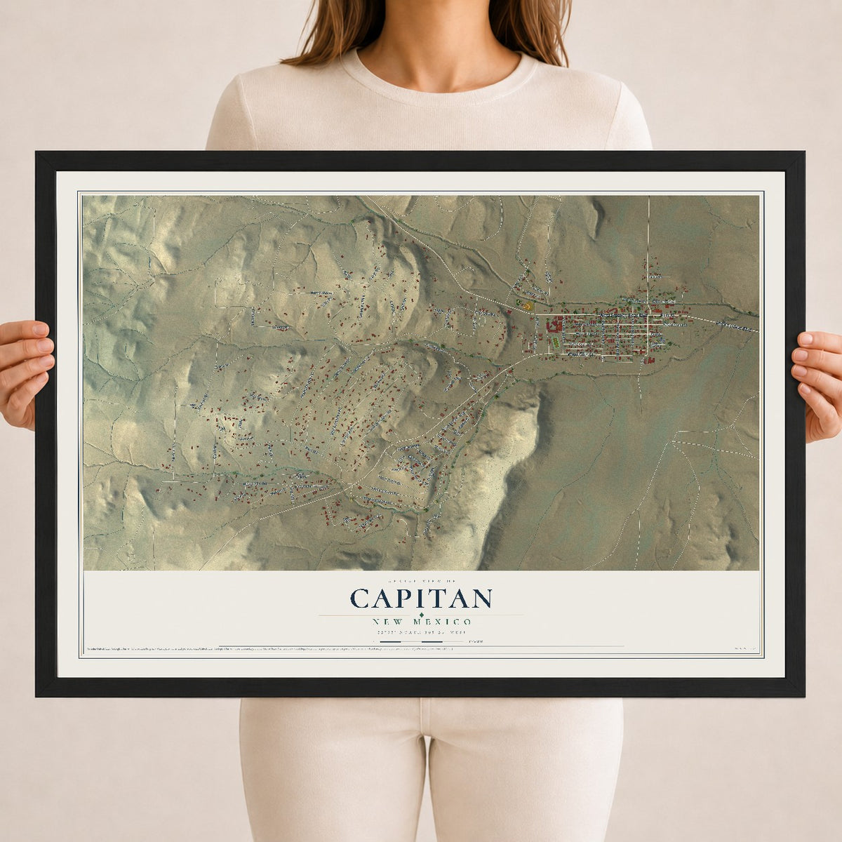 Map of Capitan, New Mexico, 18 x 24 inch print in a black wood frame