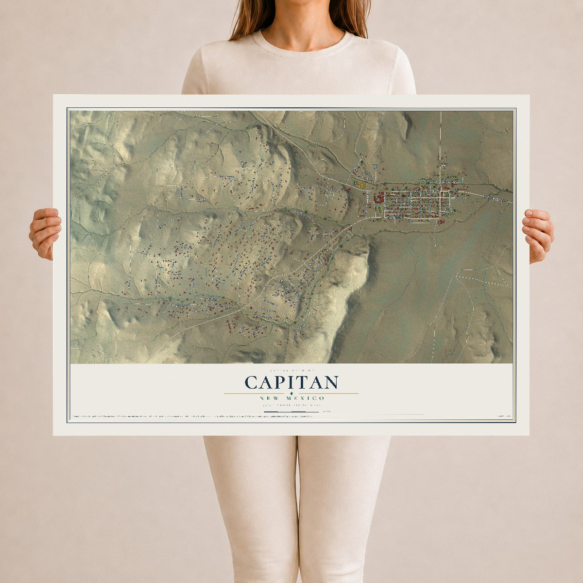 Map of Capitan, New Mexico, 24 x 36 inch unframed archival matte print