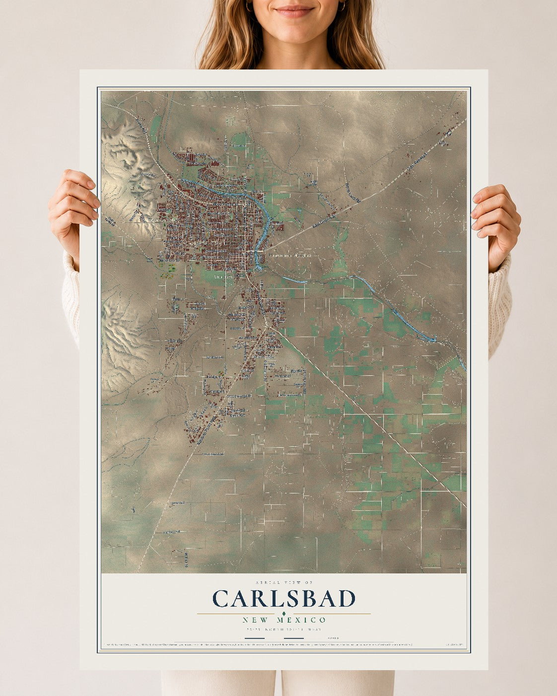 Map of Carlsbad, New Mexico, 24 x 36 inch unframed archival matte print