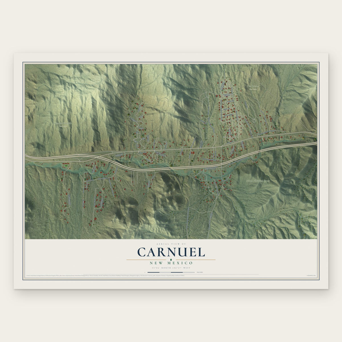 Carnuel, New Mexico map print, the full design