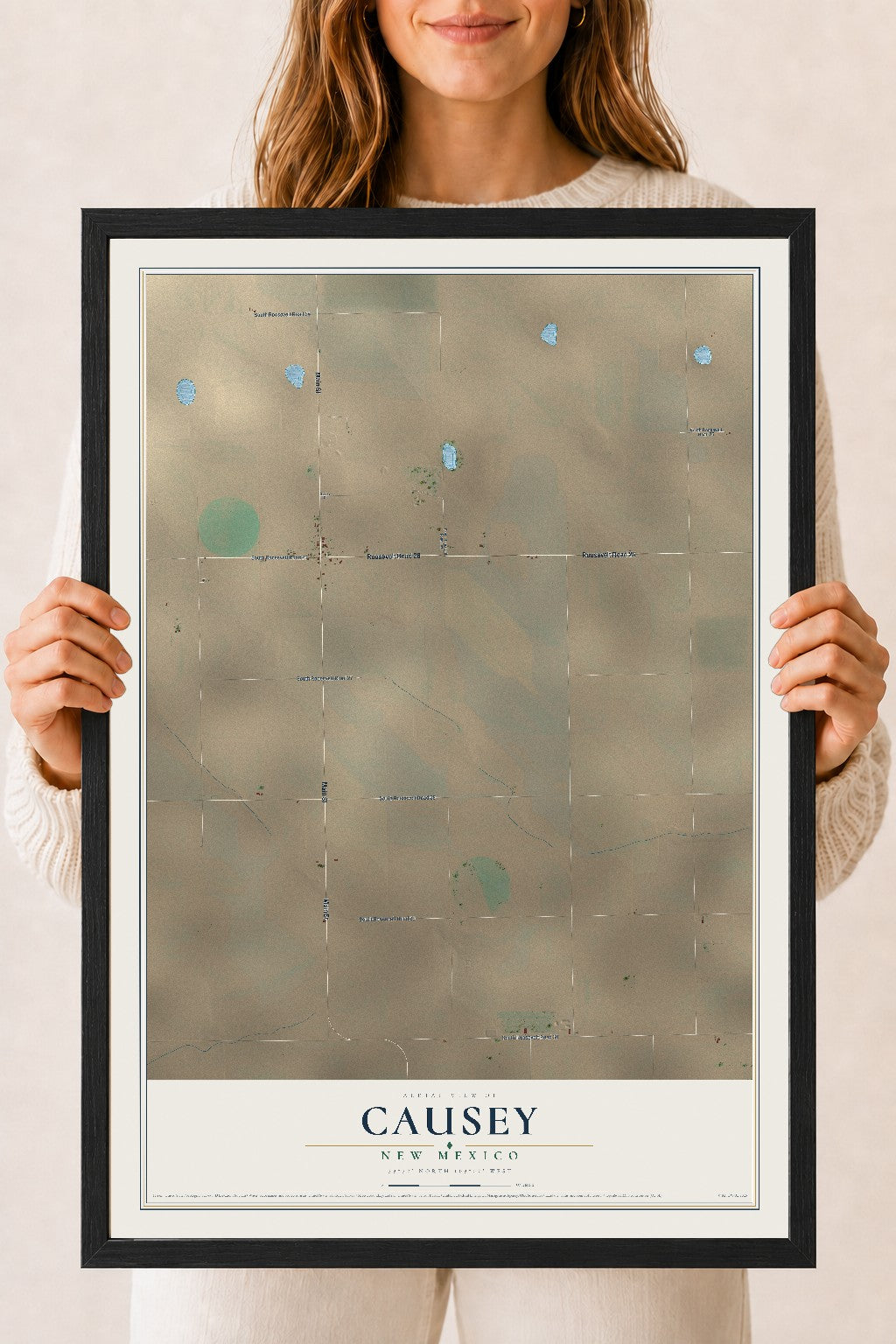 Map of Causey, New Mexico, 18 x 24 inch print in a black wood frame