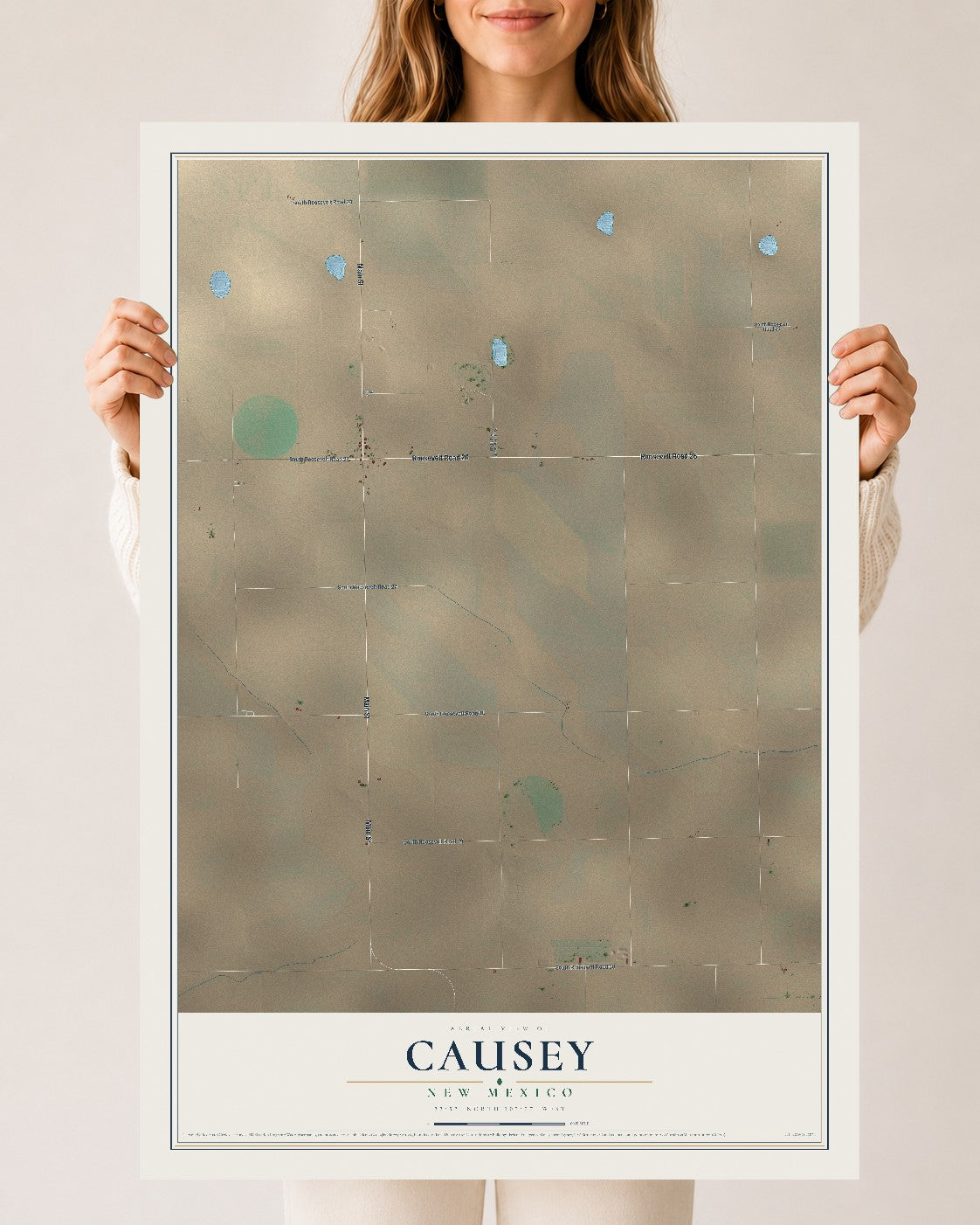 Map of Causey, New Mexico, 24 x 36 inch unframed archival matte print