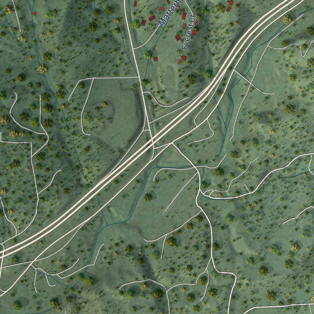 Close-up of the map of Cedar Crest, New Mexico print showing street and building detail