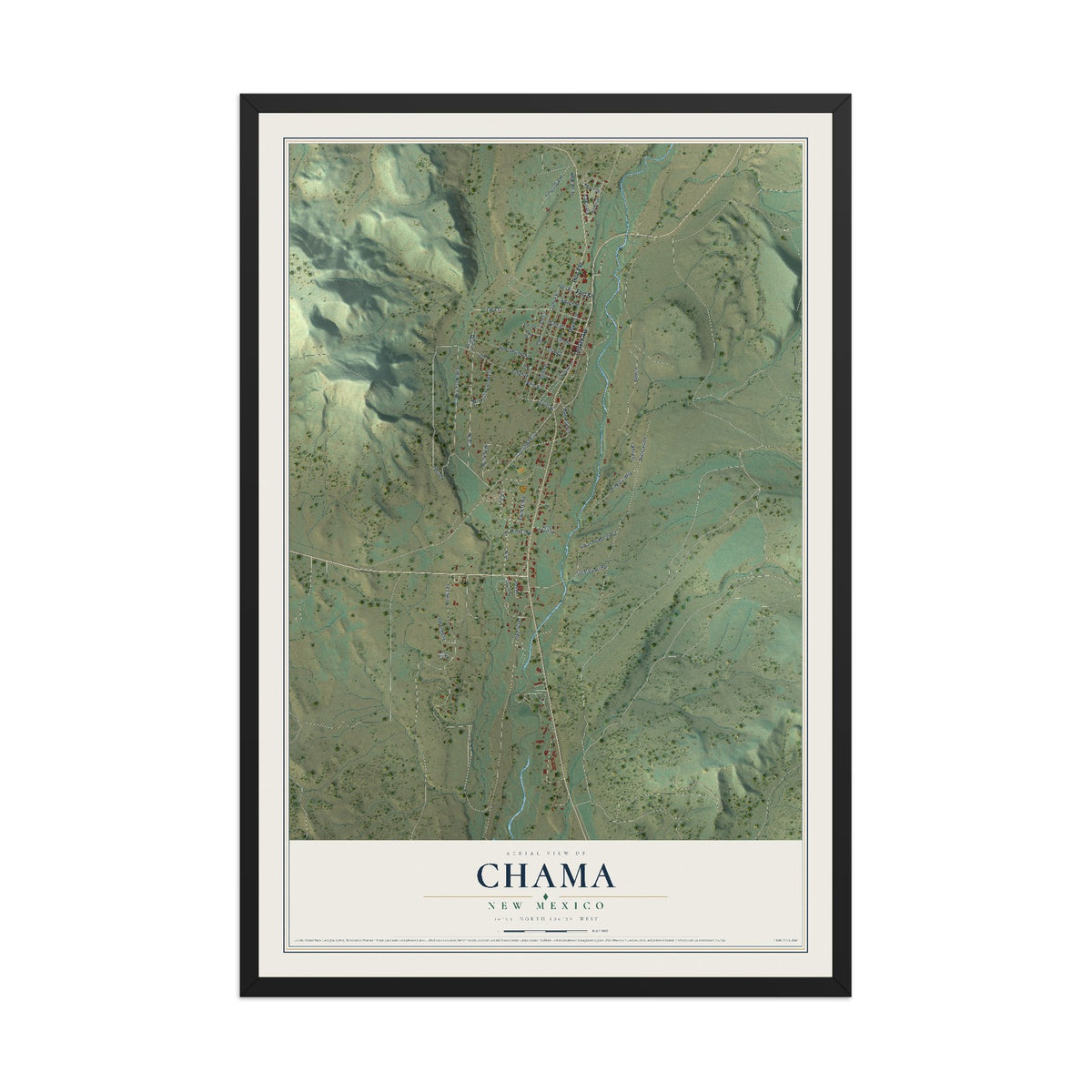 Map of Chama, New Mexico, 12 x 18 inch print in a black wood frame