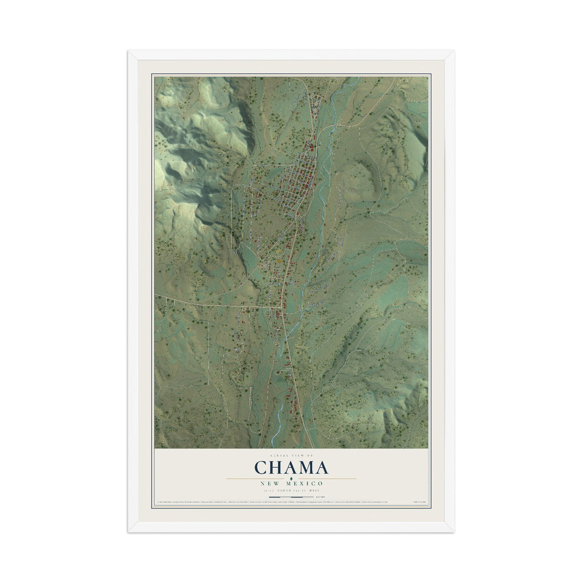 Map of Chama, New Mexico, 12 x 18 inch print in a white wood frame