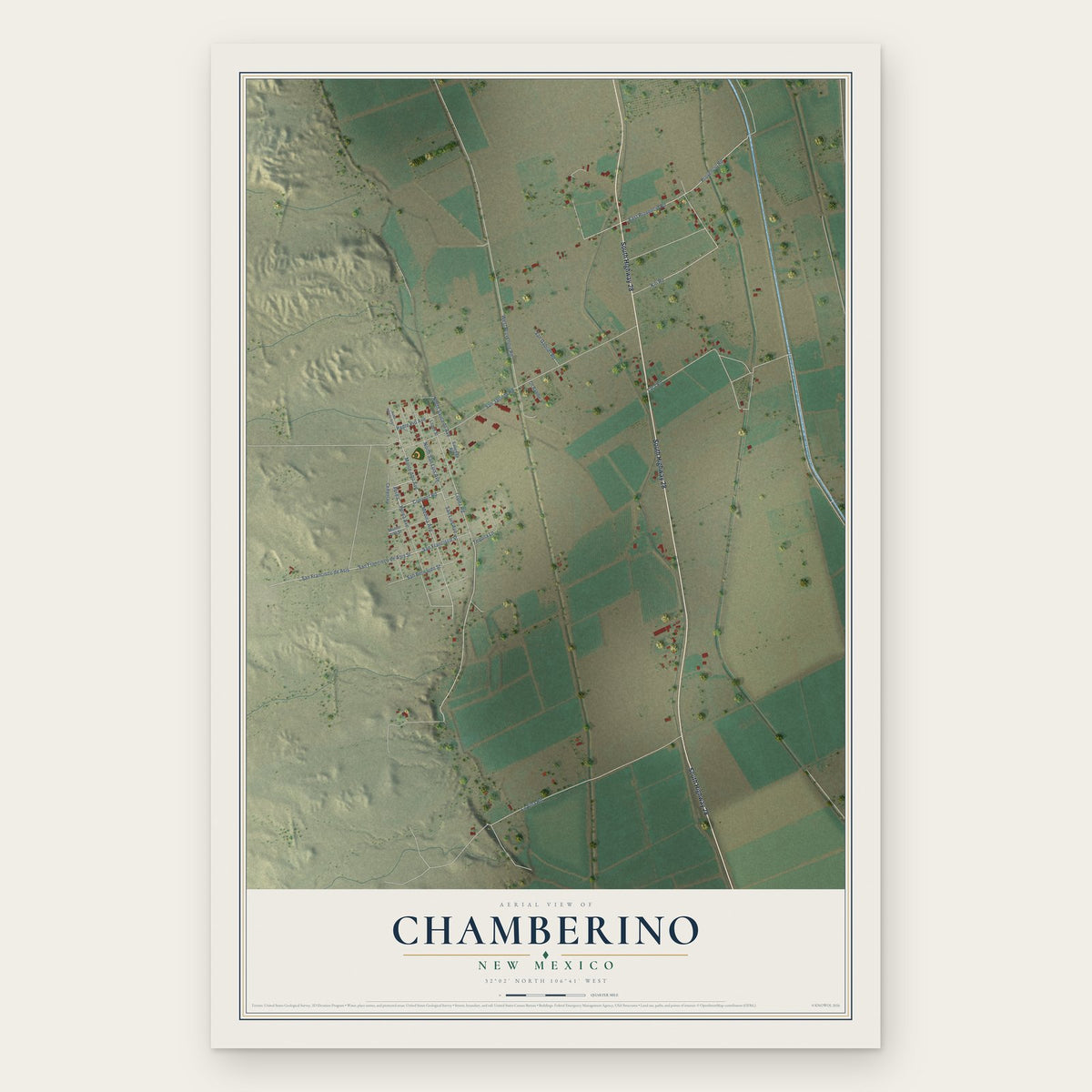 Chamberino, New Mexico map print, the full design