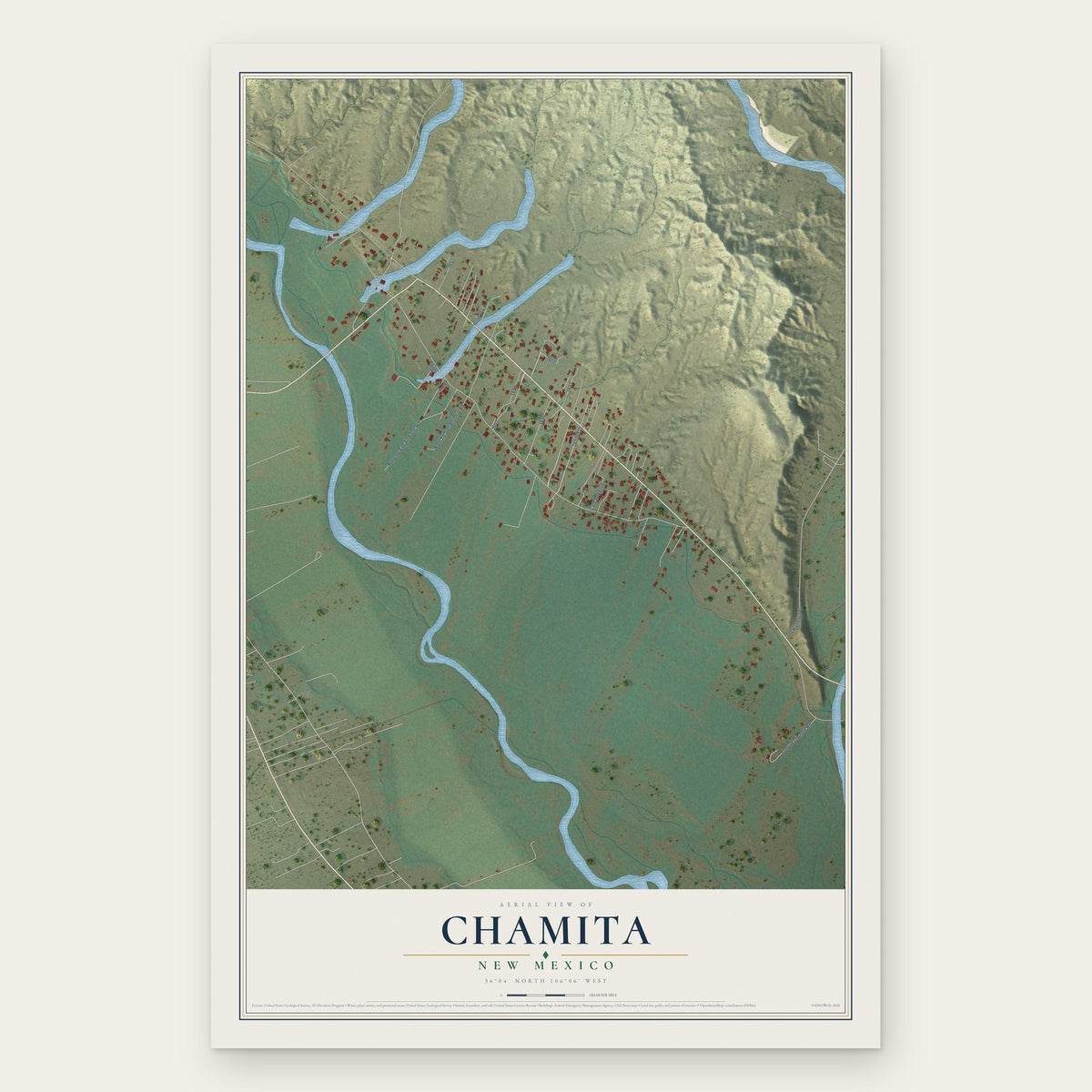 Chamita, New Mexico map print, the full design