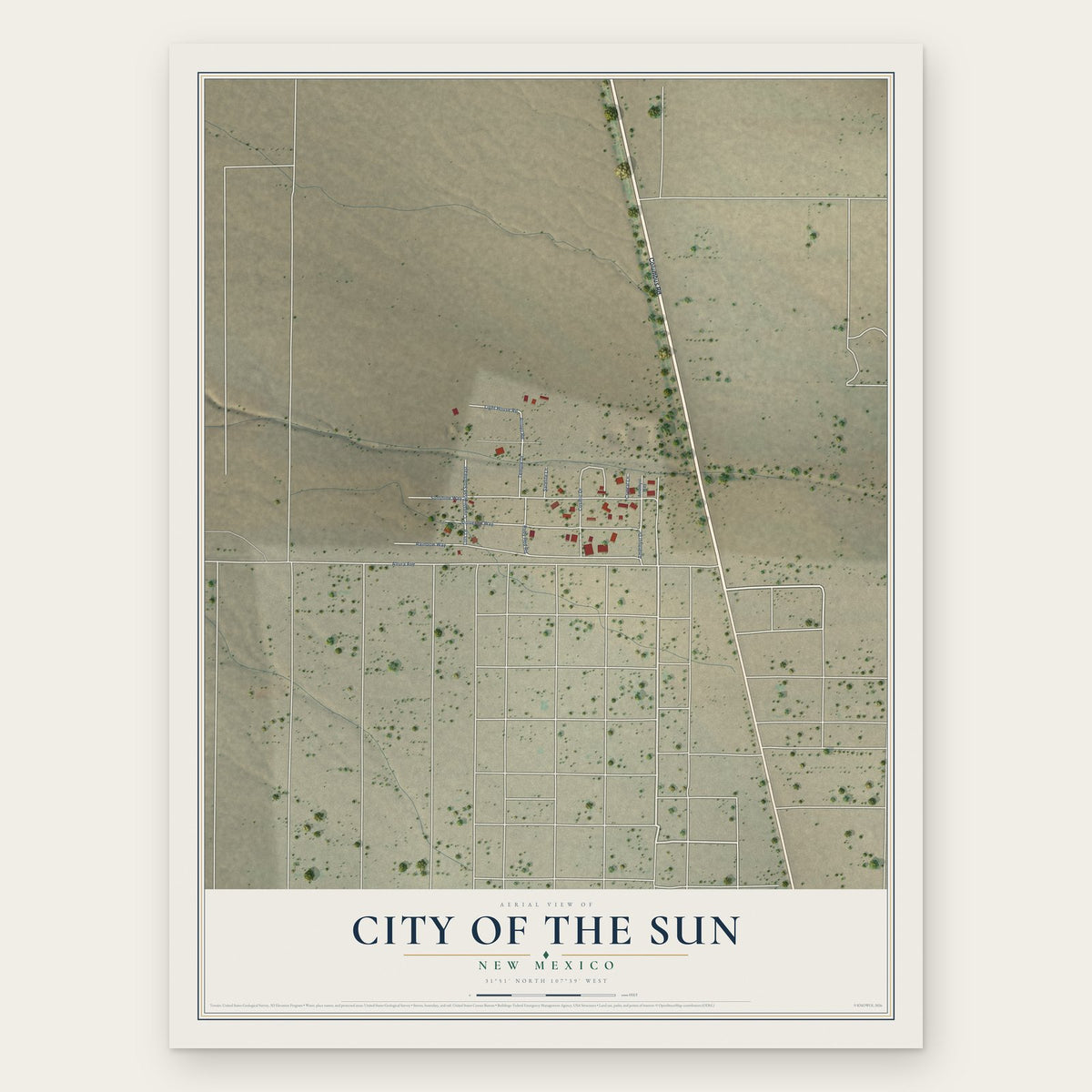 City of the Sun, New Mexico map print, the full design