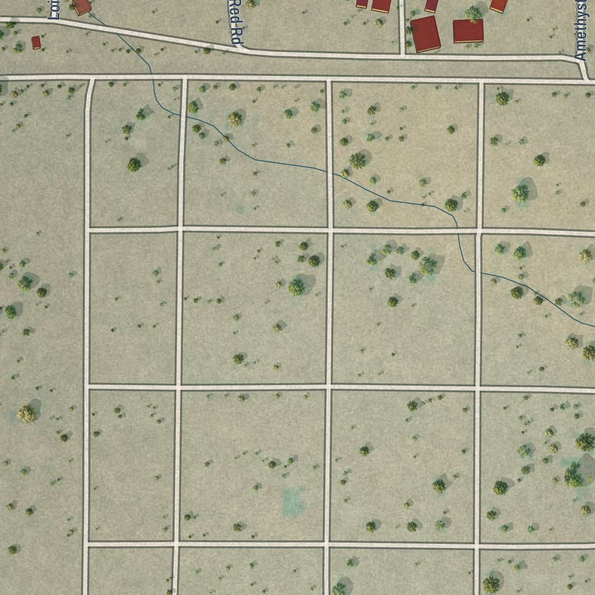Close-up of the map of the City of the Sun, New Mexico print showing street and building detail