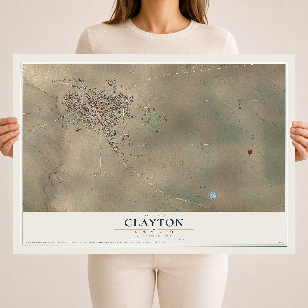 Map of Clayton, New Mexico, 18 x 24 inch unframed archival matte print