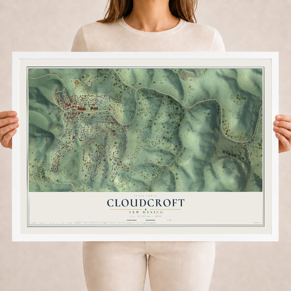 Map of Cloudcroft, New Mexico, 18 x 24 inch print in a white wood frame