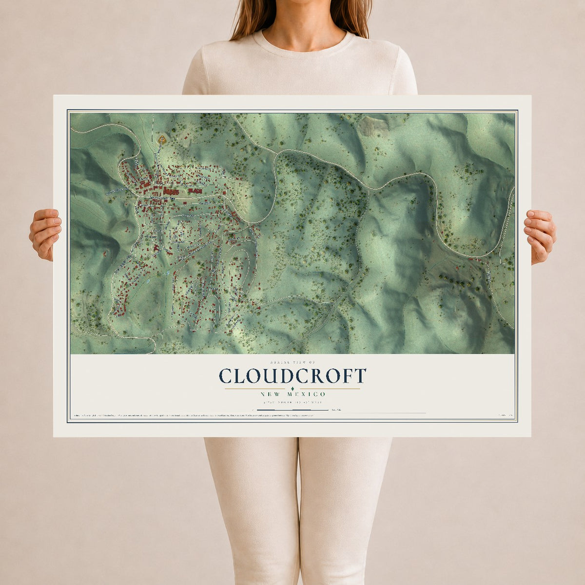 Map of Cloudcroft, New Mexico, 24 x 36 inch unframed archival matte print