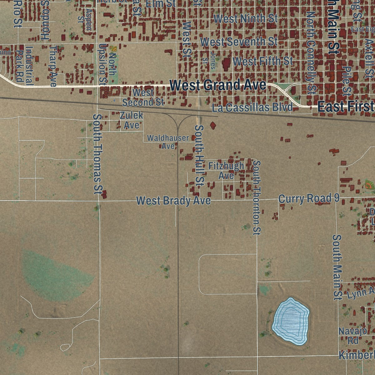 Second close-up of the map of Clovis, New Mexico print showing more streets and buildings