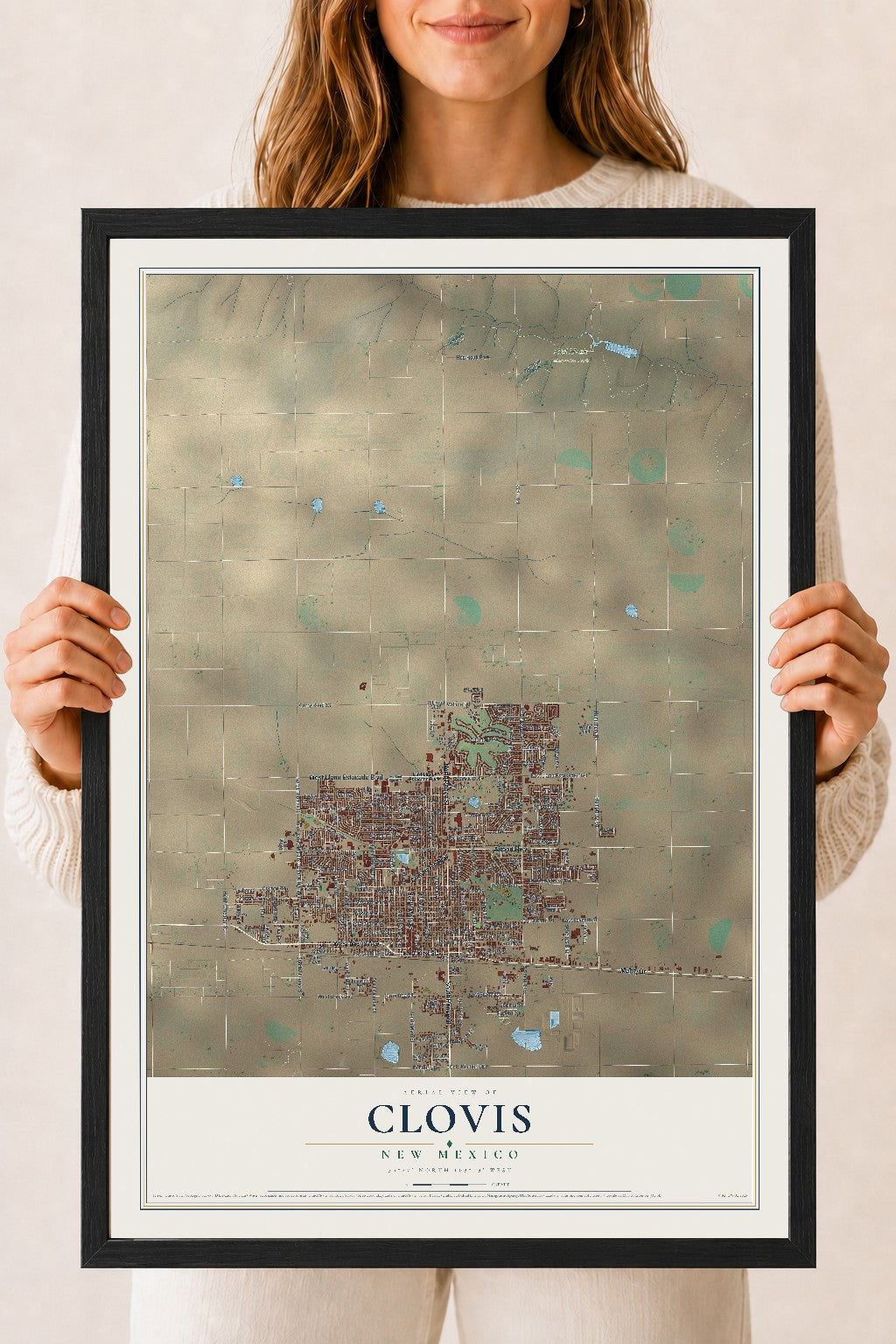 Map of Clovis, New Mexico, 18 x 24 inch print in a black wood frame