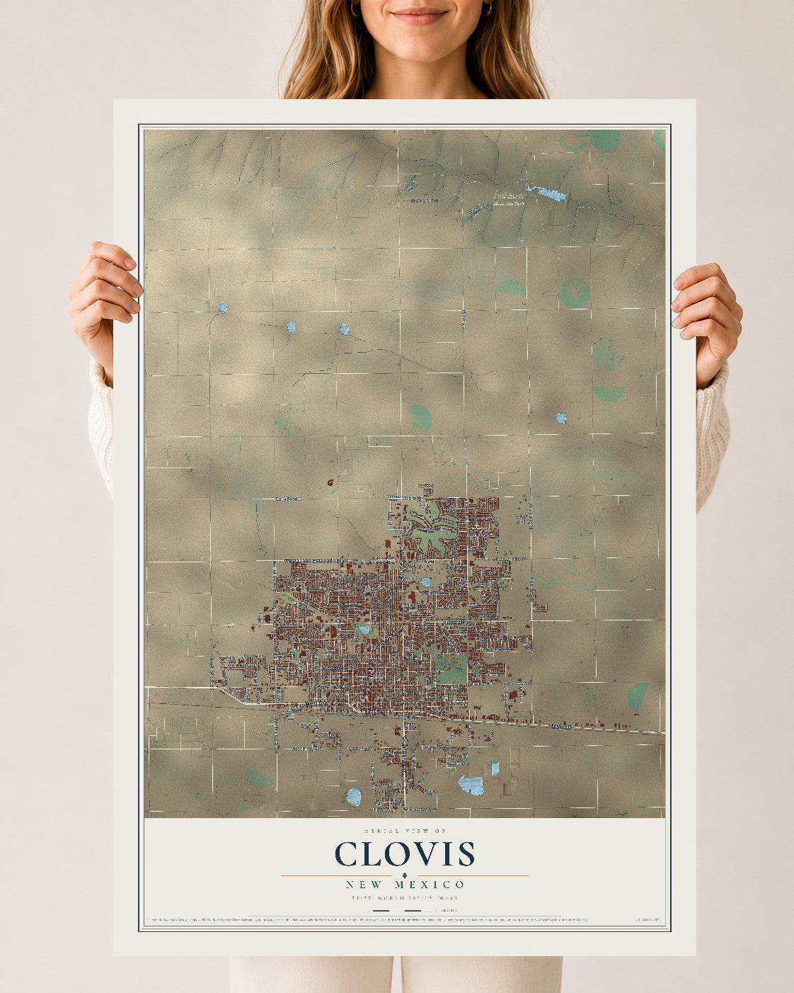 Map of Clovis, New Mexico, 24 x 36 inch unframed archival matte print