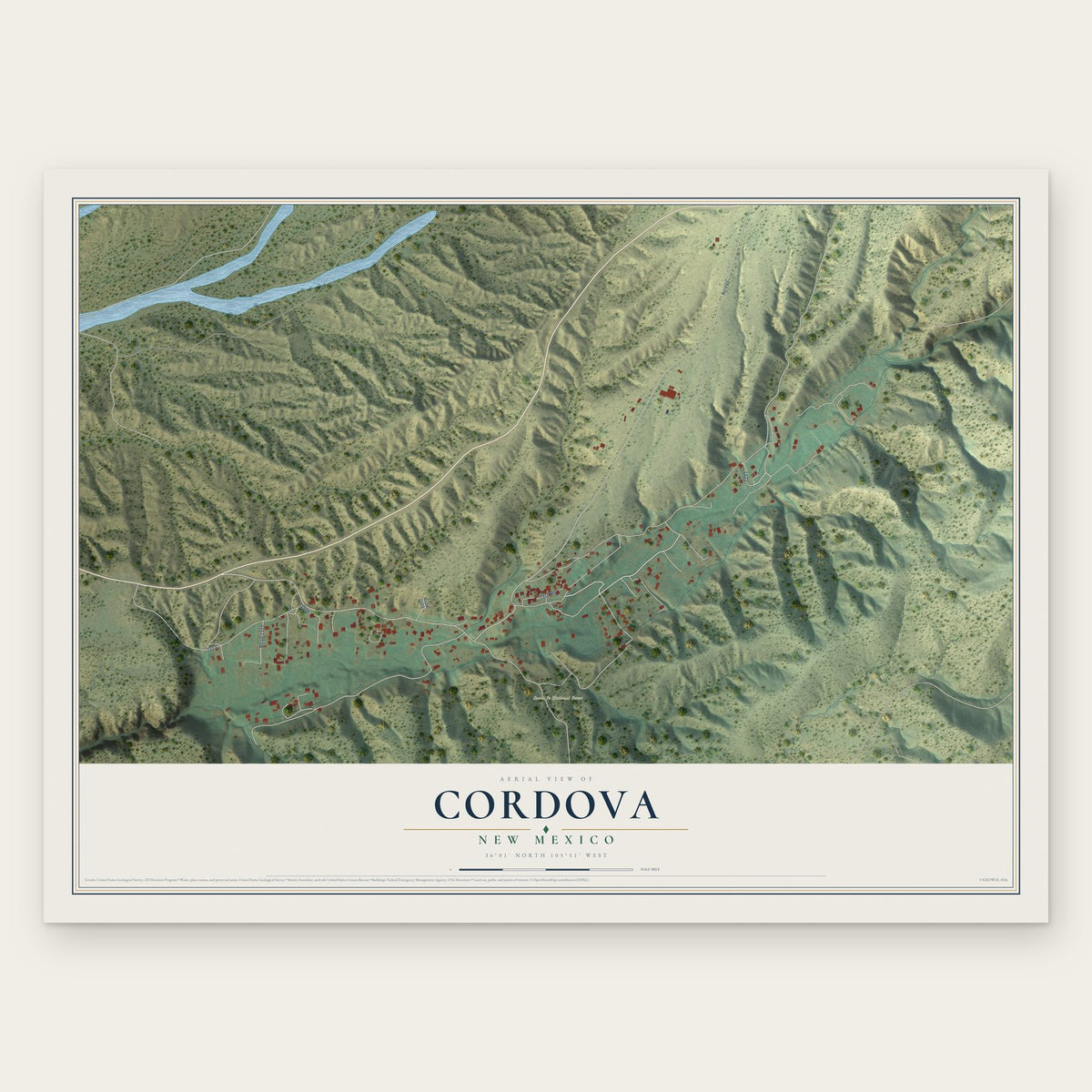 Cordova, New Mexico map print, the full design