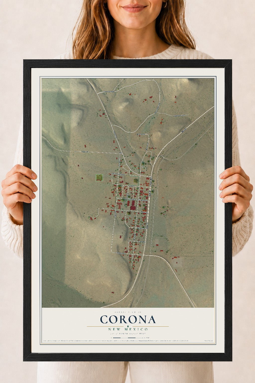 Map of Corona, New Mexico, 18 x 24 inch print in a black wood frame