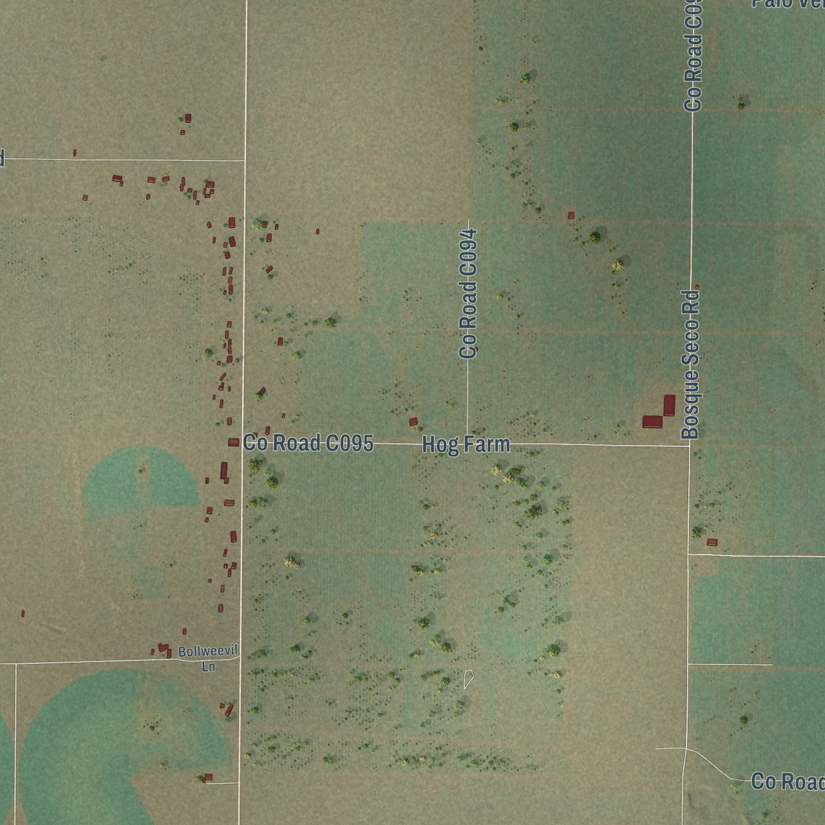 Close-up of the map of Cotton City, New Mexico print showing street and building detail