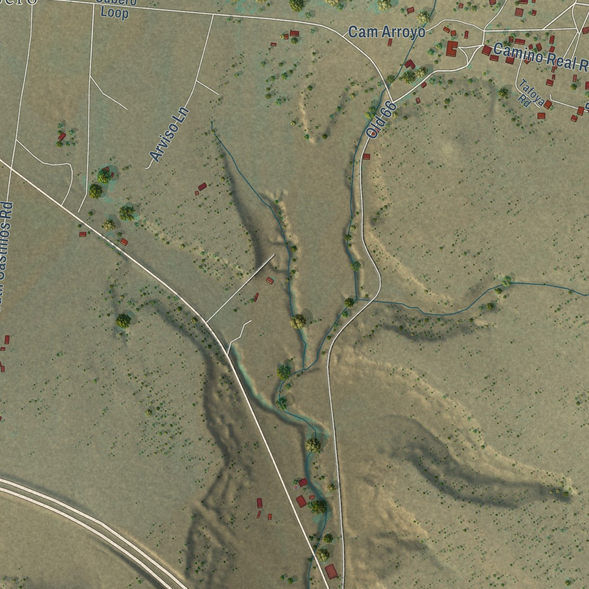 Close-up of the map of Cubero, New Mexico print showing street and building detail