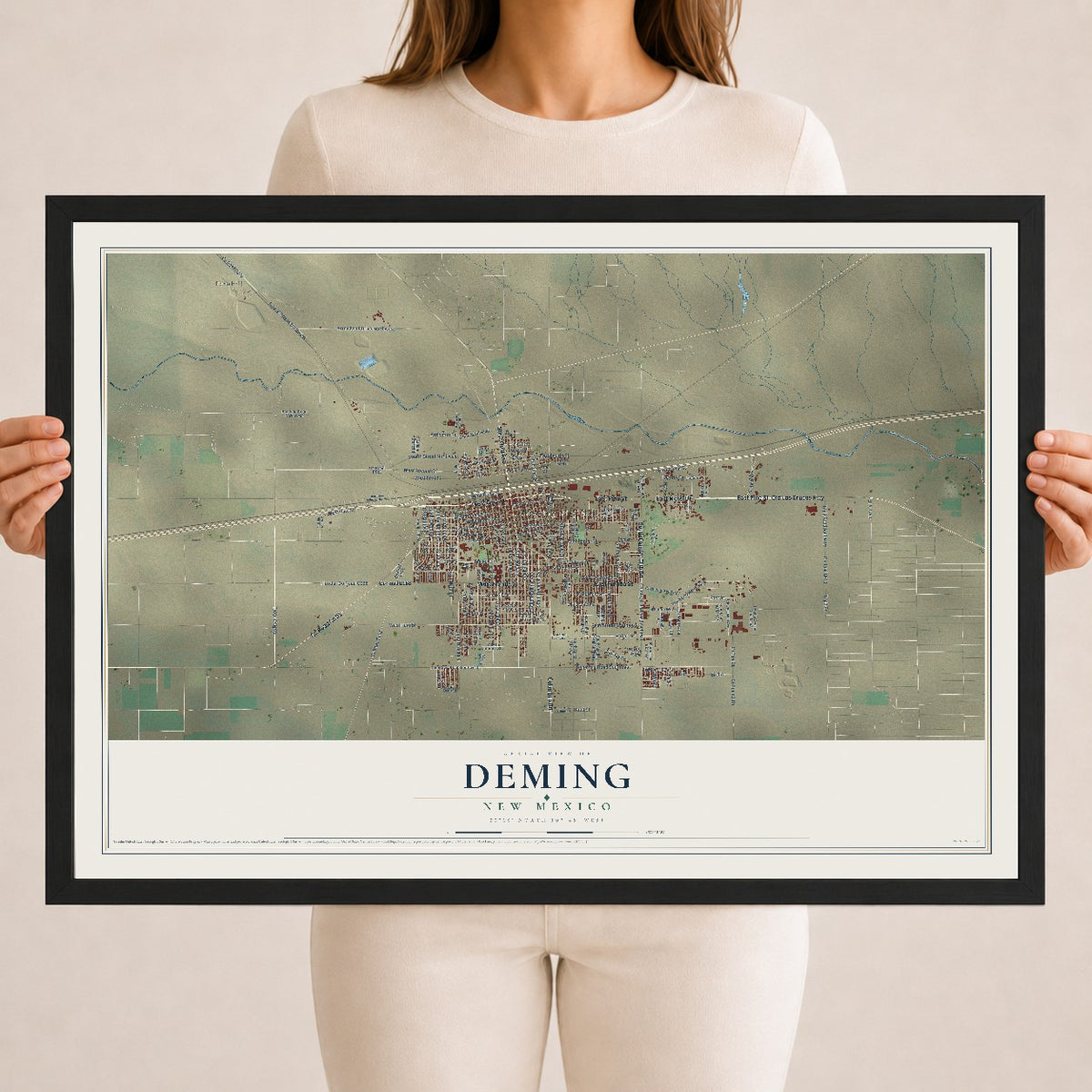 Map of Deming, New Mexico, 18 x 24 inch print in a black wood frame